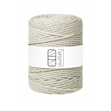Light Beige 3ply twisted macrame cotton cord 5mm 100m OUTLET